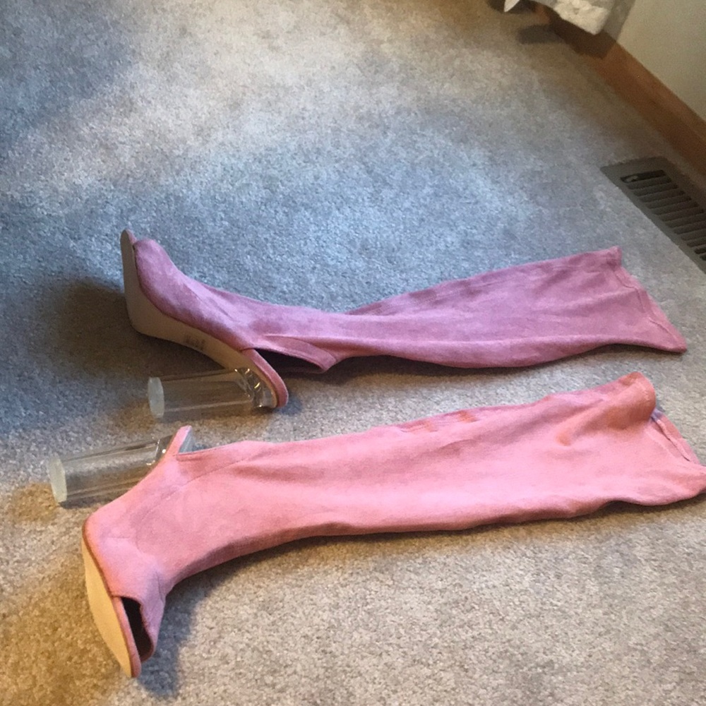 Light pink suede open toe thigh high